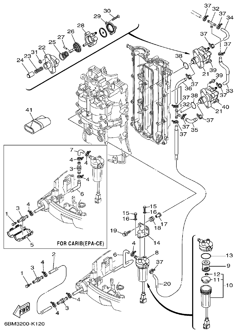 Yamaha F150BET, FL150BET FUEL 1 parts diagram